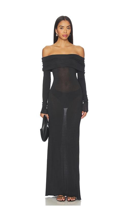 skims sheer modal off shoulder long dress in black. - size l (also in xl)