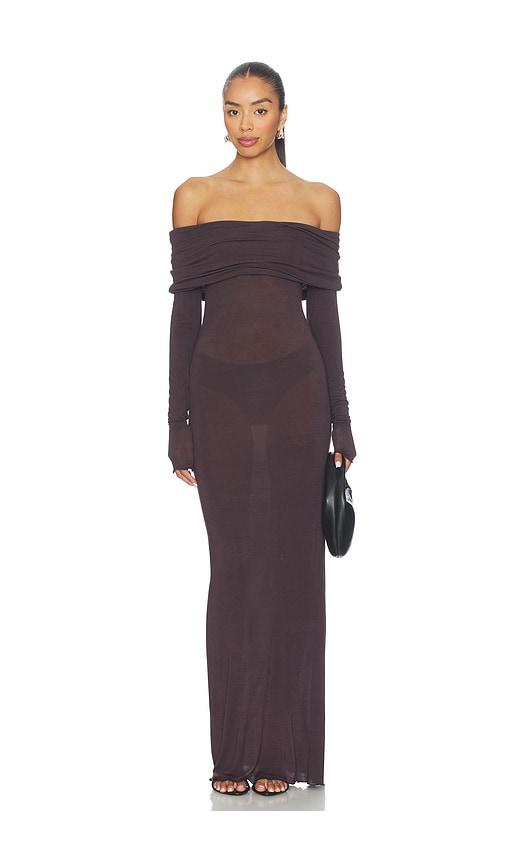 skims sheer modal off shoulder long dress in chocolate. - size l (also in xl)