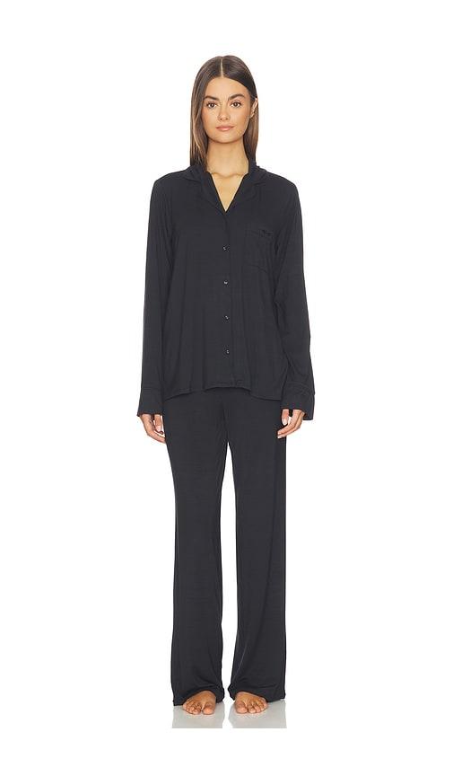 skims skims sleep long sleeve button up sleep set in black. - size l (also in m)