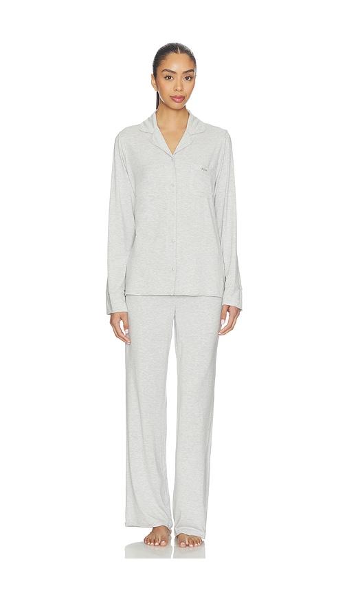 skims skims sleep long sleeve button up sleep set in light grey. - size xl (also in xs)