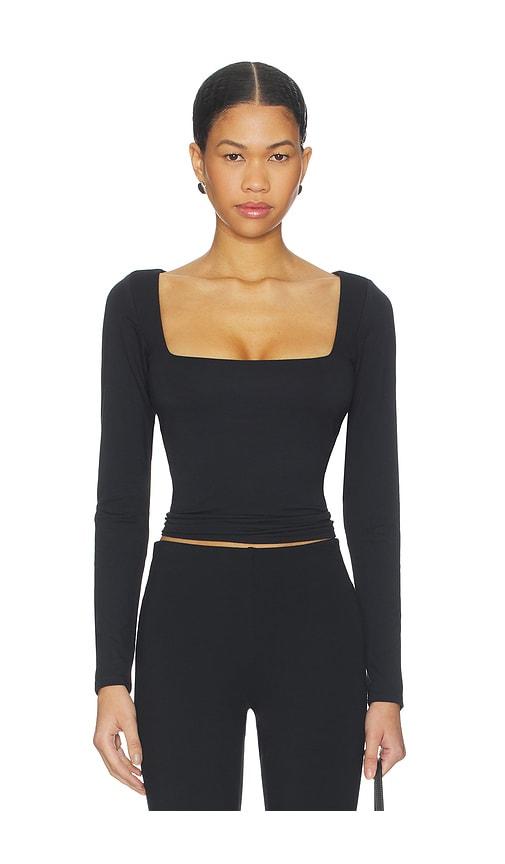 skims smooth layers square neck long sleeve in black. - size l (also in m, s, xl, xs)
