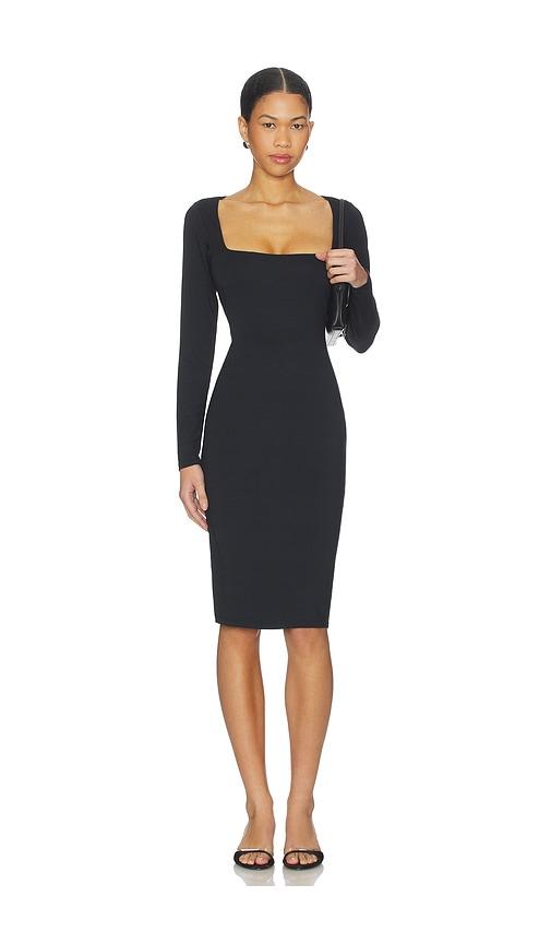 skims smooth layers square neck long sleeve midi dress in black. - size l (also in xs, s, m, xl)