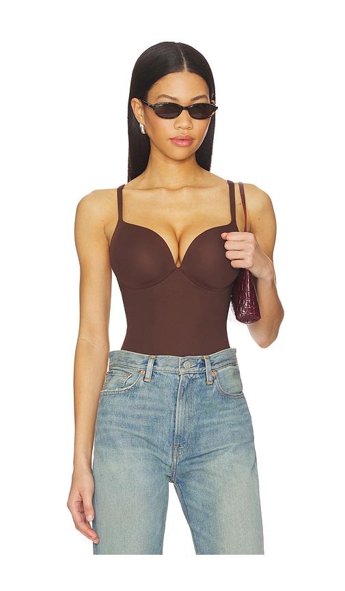 skims ultimate body shapewear push-up thong bodysuit in chocolate. - size xl (also in xs)