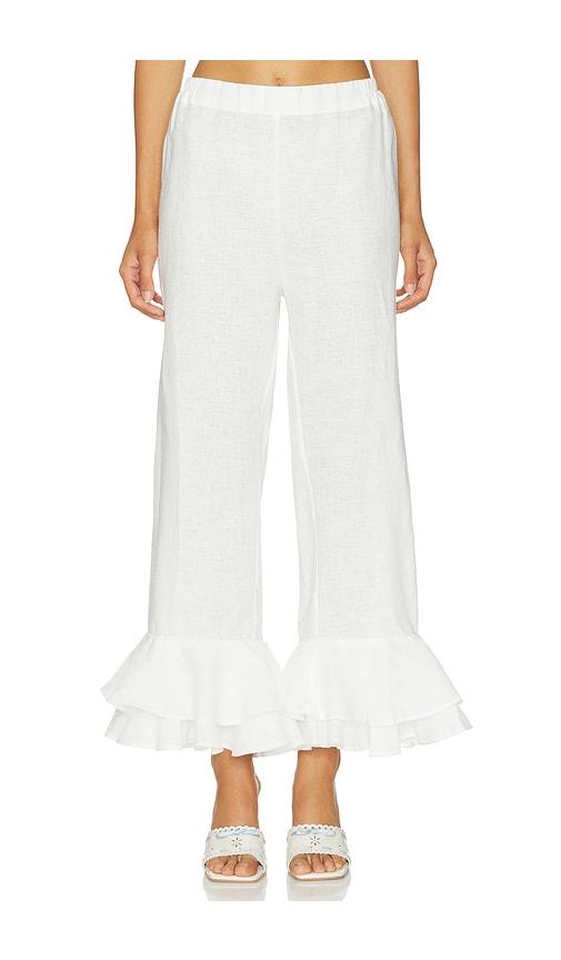 sleeper cha-cha linen lounge pants with headscarf in white. - size l (also in xs, s, m)
