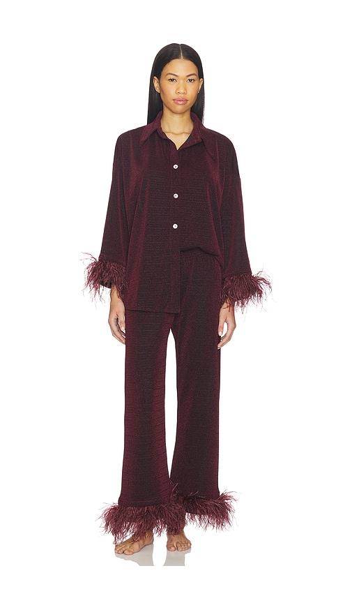 sleeper cosmos oversized lurex pajamas set with detachable feathers in wine. - size s (also in xs)