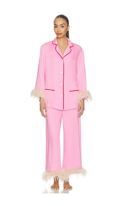 sleeper party pajama set with detachable feathers in pink. - size m (also in xs, s)