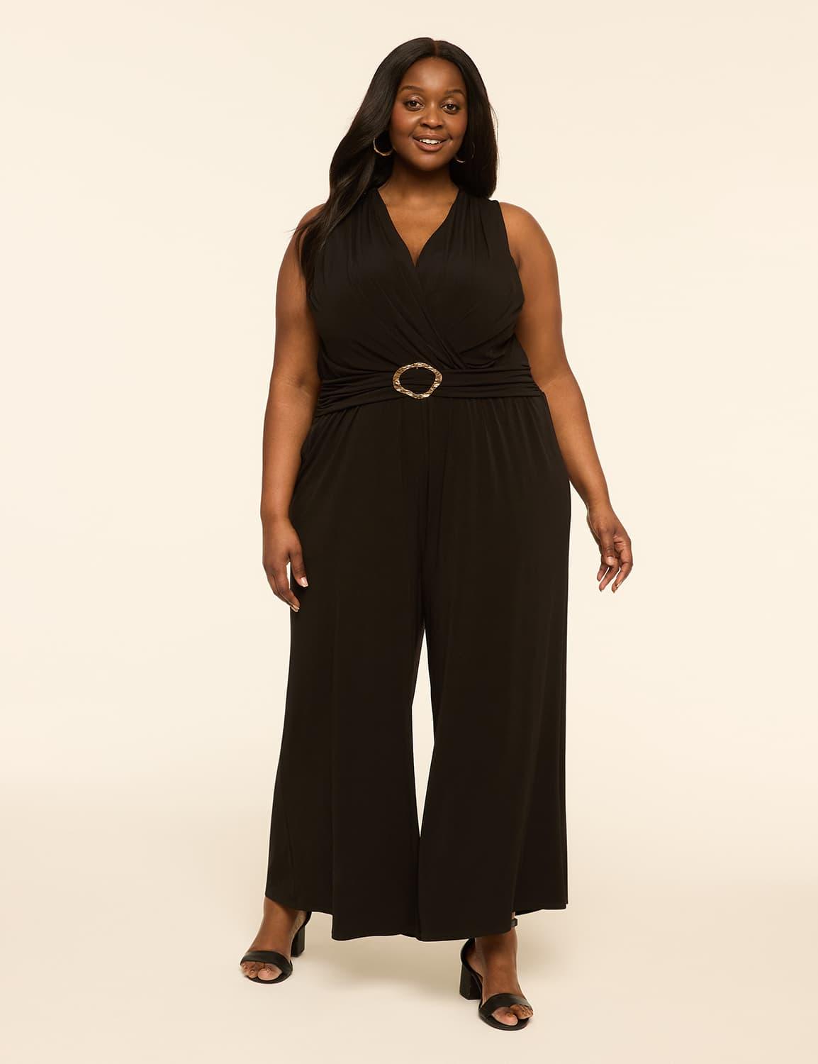 sleeveless faux-wrap jersey jumpsuit