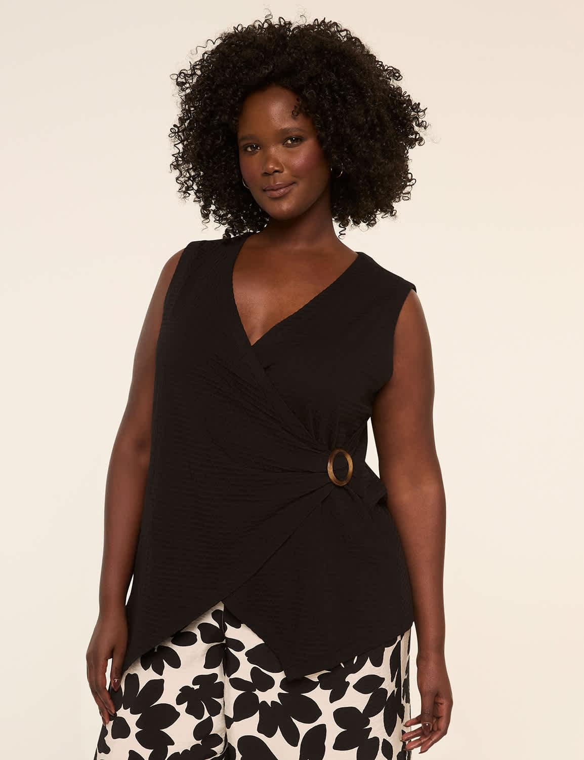 sleeveless jacquard knit wrap top