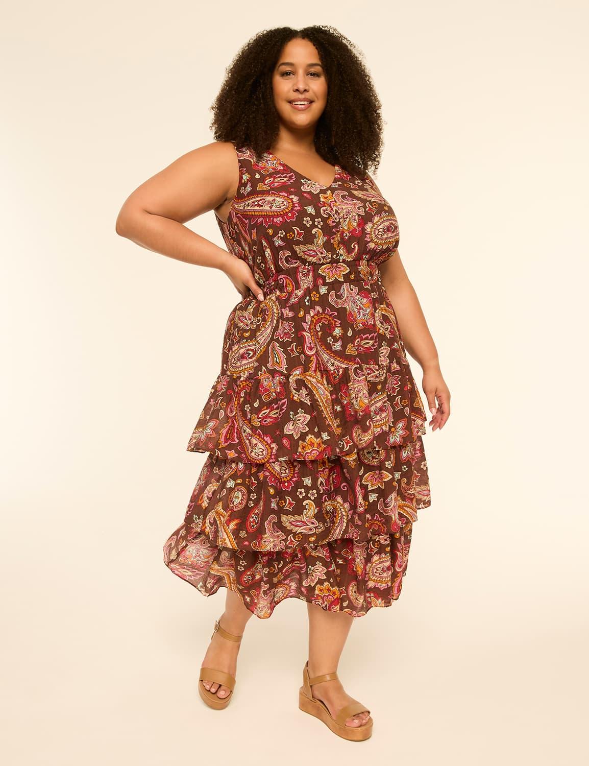 sleeveless tiered midi dress