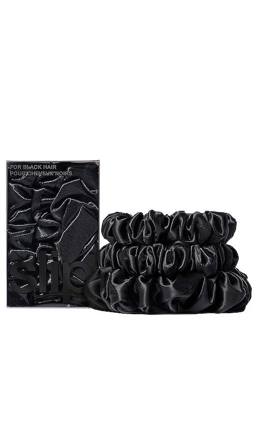 slip midi & large scrunchie set of 3 in black.