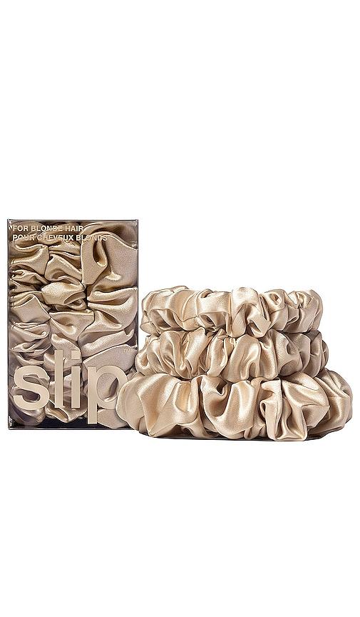 slip midi & large scrunchie set of 3 in blonde.