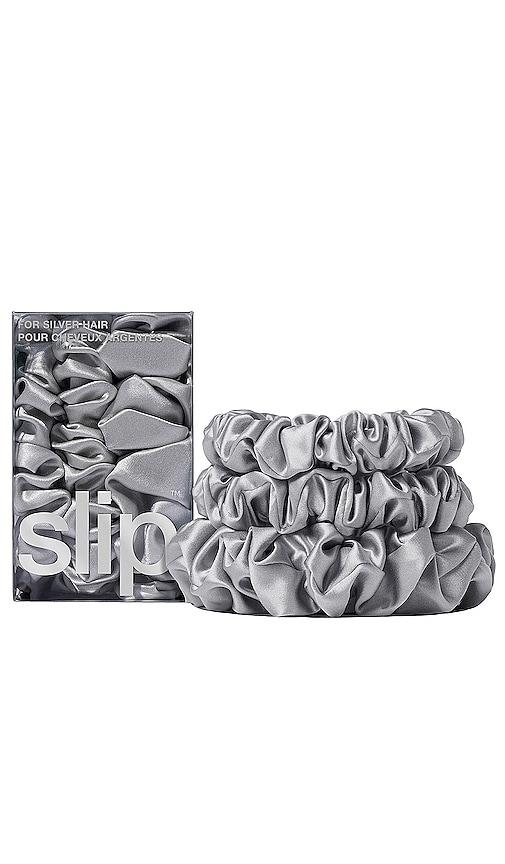 slip midi & large scrunchie set of 3 in silver.