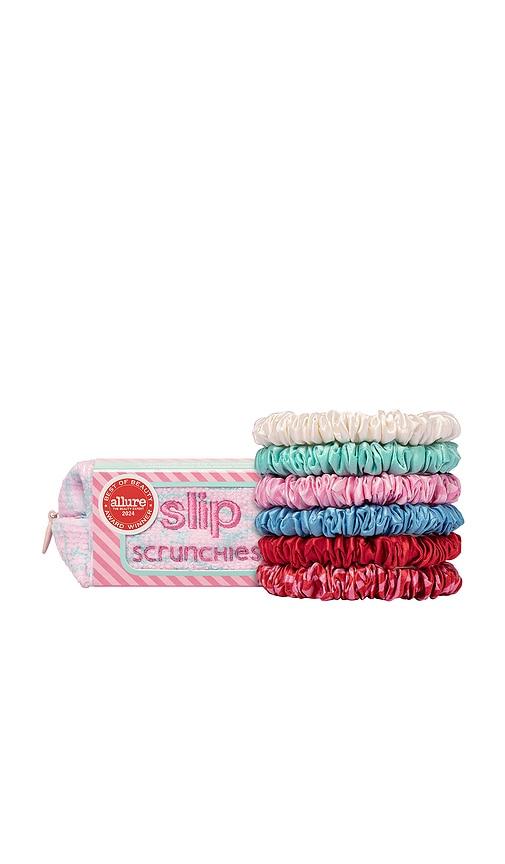 slip pouch & skinny scrunchies set of 6 in high tide.