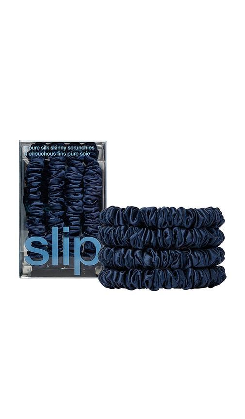 slip skinny scrunchies set of 4 in navy.