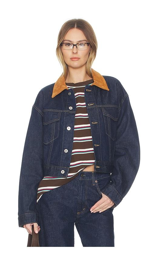 slvrlake kira curve sleeve trucker in navy. - size l (also in m, s, xs)