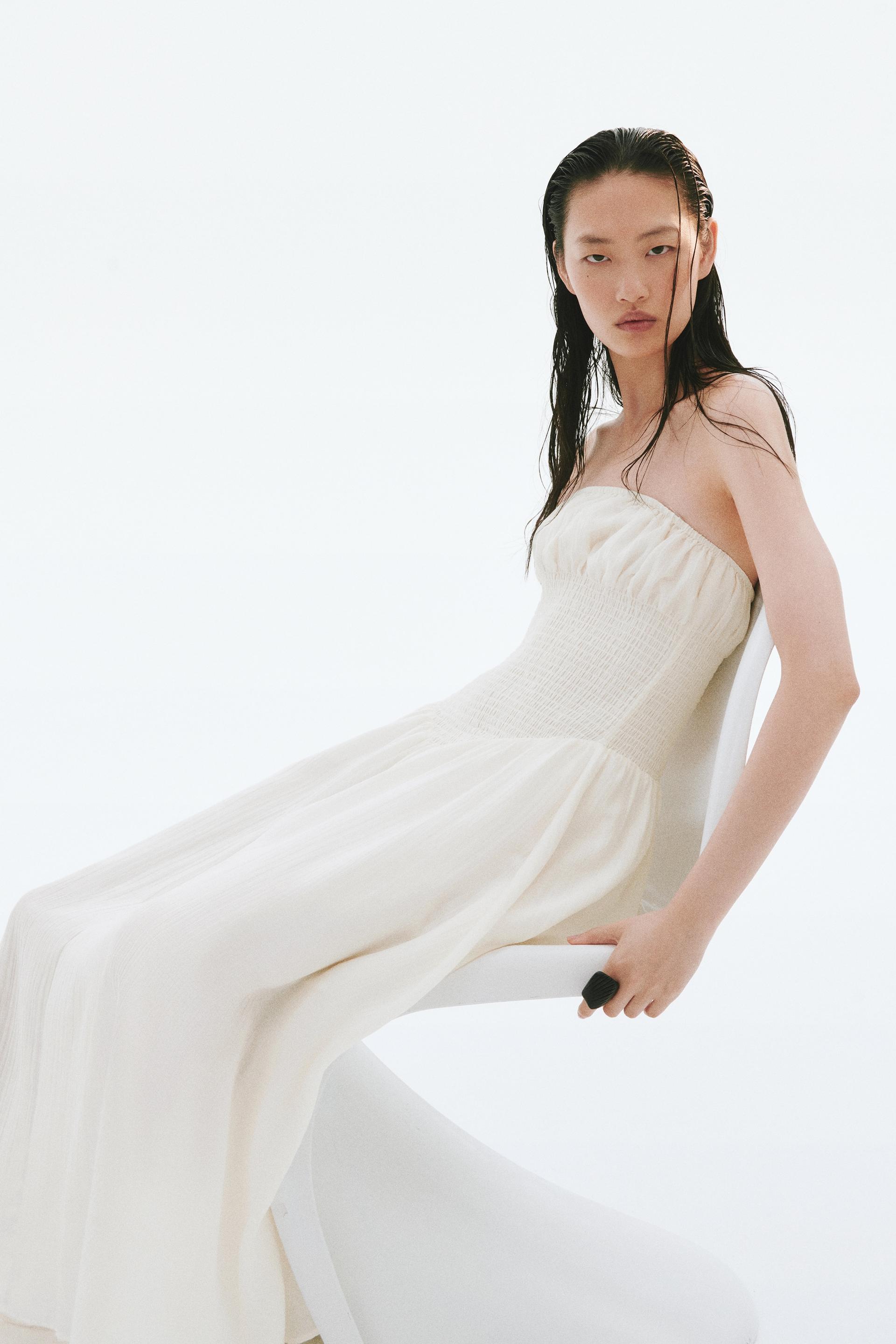 smocked bandeau dress