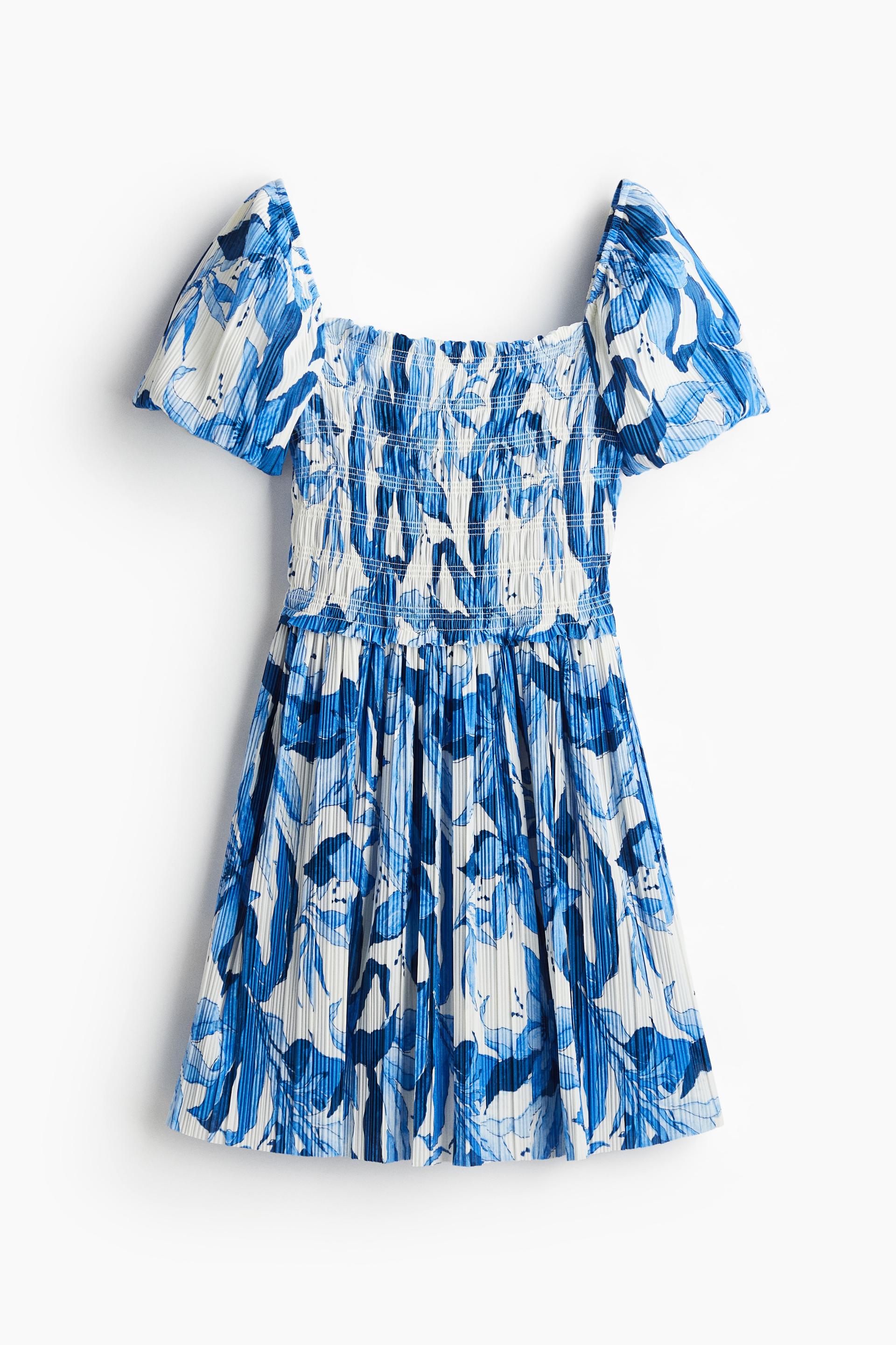 smocked-bodice crinkled dress
