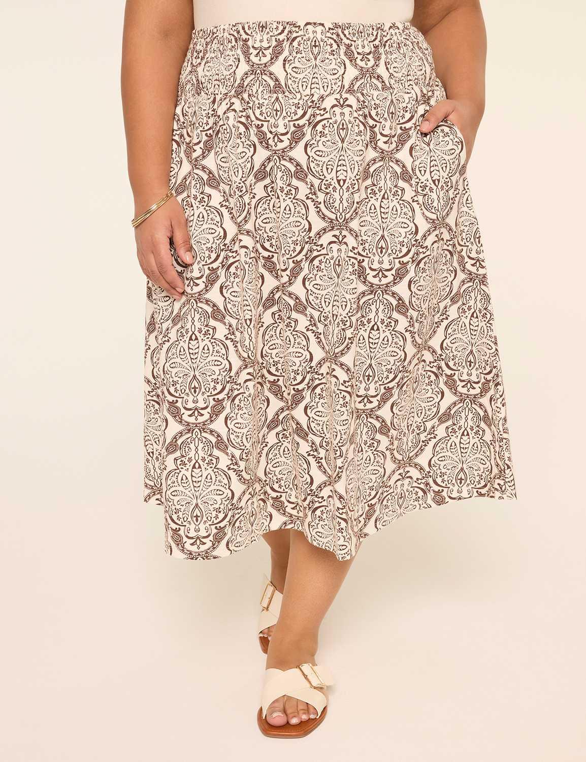 smocked-waist midi skirt