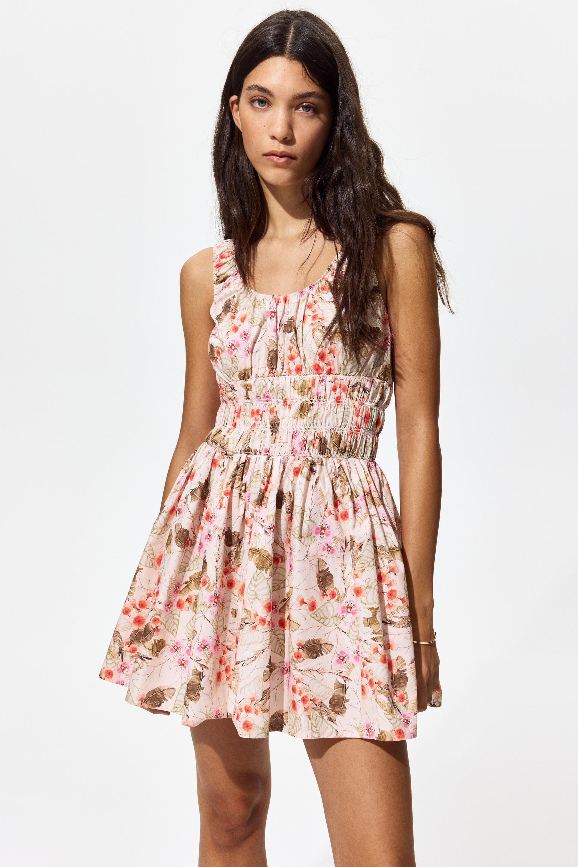 smocked-waist poplin dress