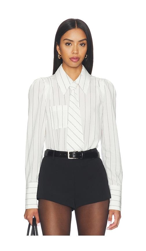 smythe neck tie box pleat shirt in white. - size l (also in s, xs)