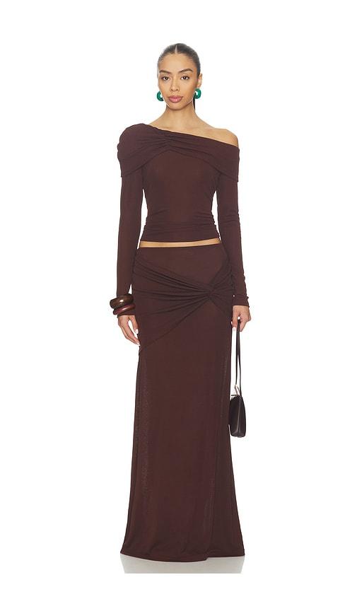 sndys alix one shoulder top in chocolate. - size m (also in s, xs)