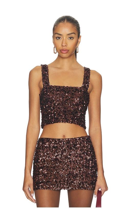 sndys asher sequin crop top in chocolate. - size l (also in m, s)