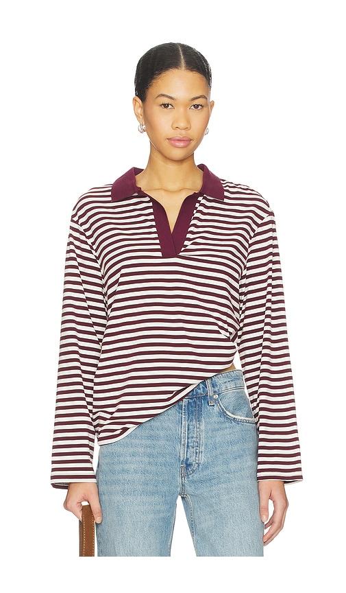 sndys banks polo top in burgundy,white. - size m (also in s)