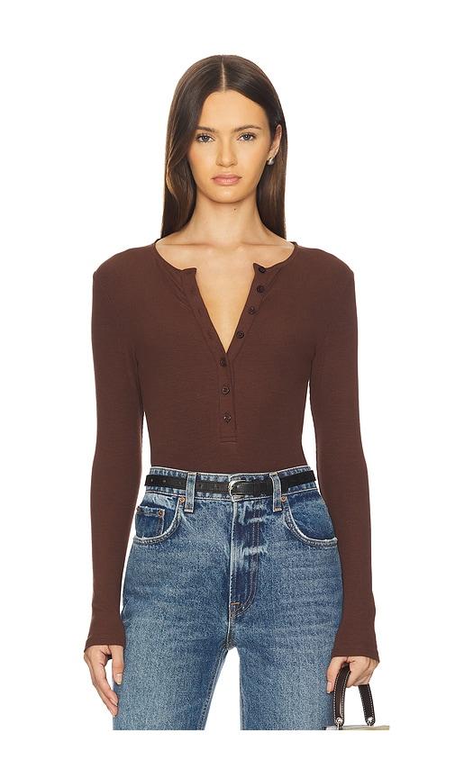 sndys henley bodysuit in chocolate. - size l (also in s, xxs, xs, m, xl, xxl)