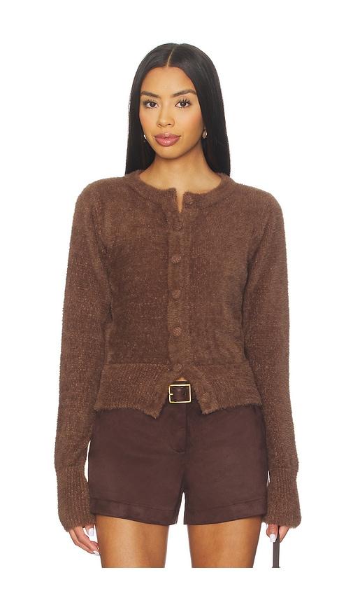 sndys kailey fluffy knit cardigan in chocolate. - size l (also in s, xxs, xs, m, xl, xxl)