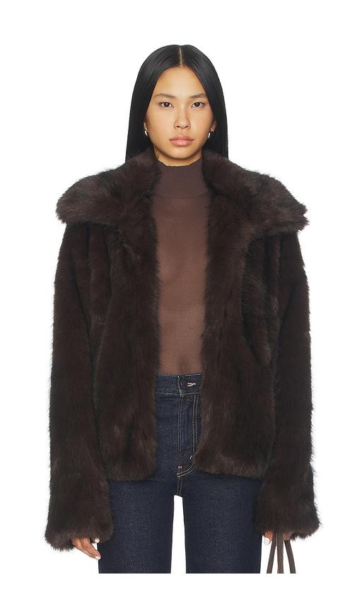 sndys leila faux fur jacket in chocolate. - size l (also in s, xxl)