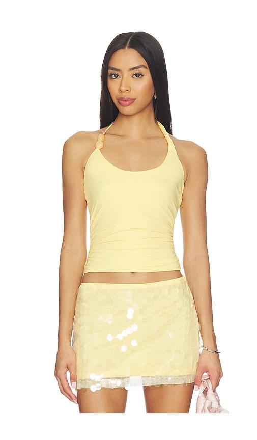 sndys lexie twist halter tank top in lemon. - size l (also in xxs, m, xl, xxl)