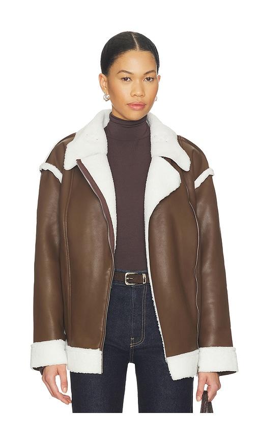 sndys london oversized biker jacket in brown in chocolate. - size m (also in s)
