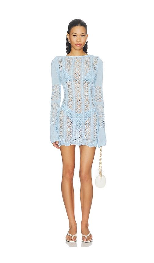 sndys mattie crochet mini dress in baby blue. - size m (also in s)