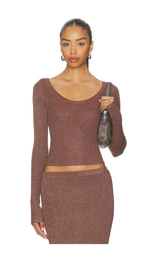 sndys rumer long sleeve knit top in chocolate. - size m (also in s, xxl)