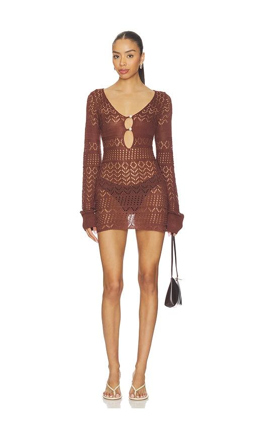 sndys shani crochet mini dress in brown. - size l (also in s, xxs, xs, m, xl, xxl)