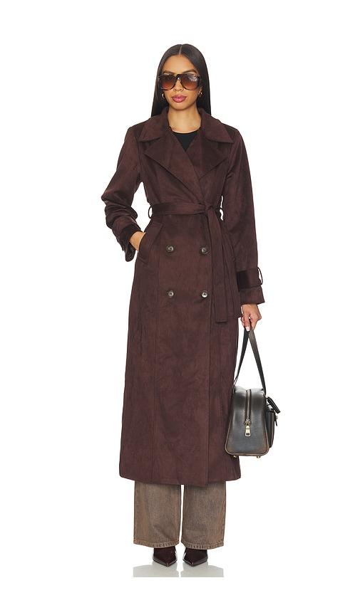 sndys sutton faux suede trench coat in chocolate. - size s (also in xs)