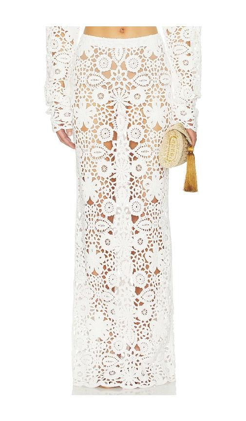 sndys tala crochet maxi skirt in white. - size l (also in s, xs, m)