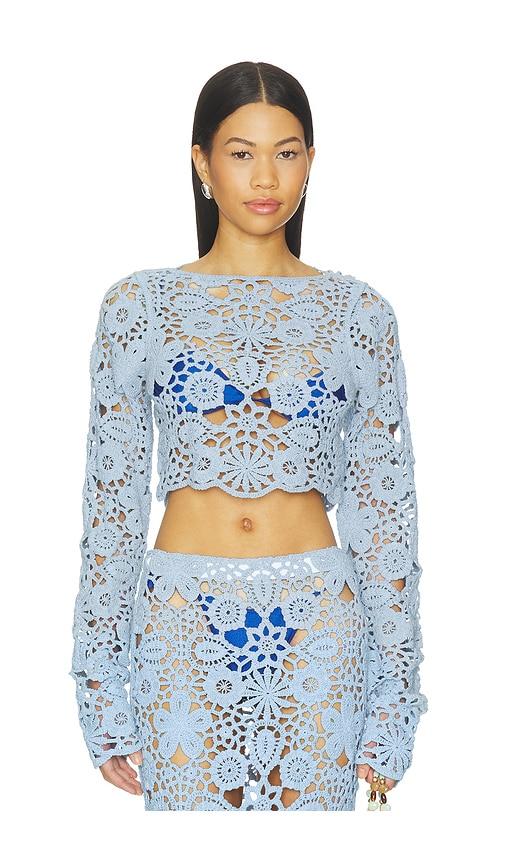 sndys tala crochet top in blue. - size l (also in m, s, xs)