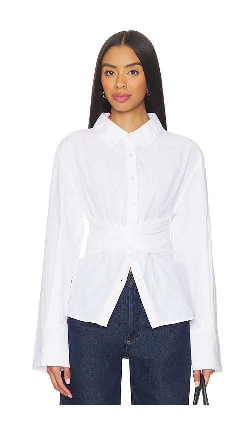 sndys teigan cinched button shirt in white. - size l (also in s, xxs, xs, m, xl)