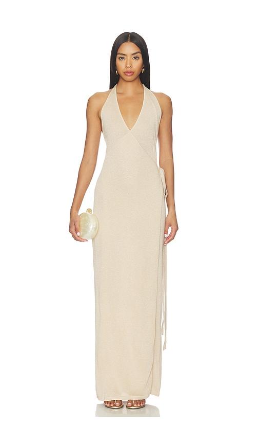 sndys tiare shimmer maxi dress in beige. - size l (also in xxs, xs, s, m)
