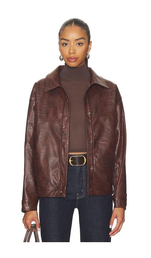 sndys wendy croc pu leather jacket in brown. - size l (also in s, xs, m)