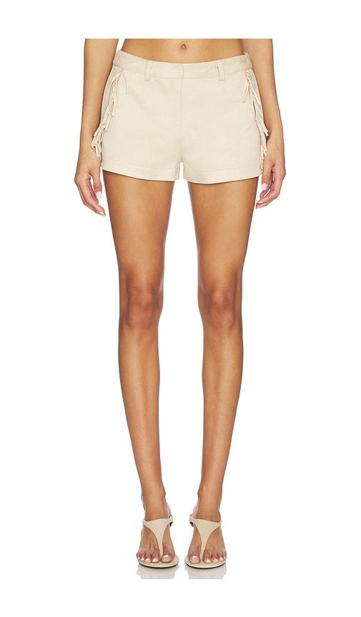 sndys wes faux suede fringe short in tan. - size l (also in s, xxs, xs, m, xl, xxl)