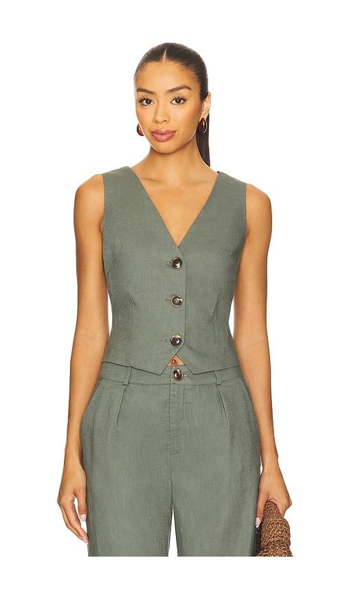 sndys x revolve allegra linen vest in olive. - size l (also in m, s, xs, xxs)