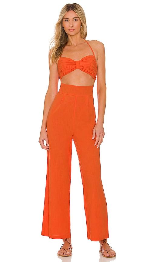 sndys x revolve boat linen jumpsuit in tangerine. - size xxl (also in xxs, l)