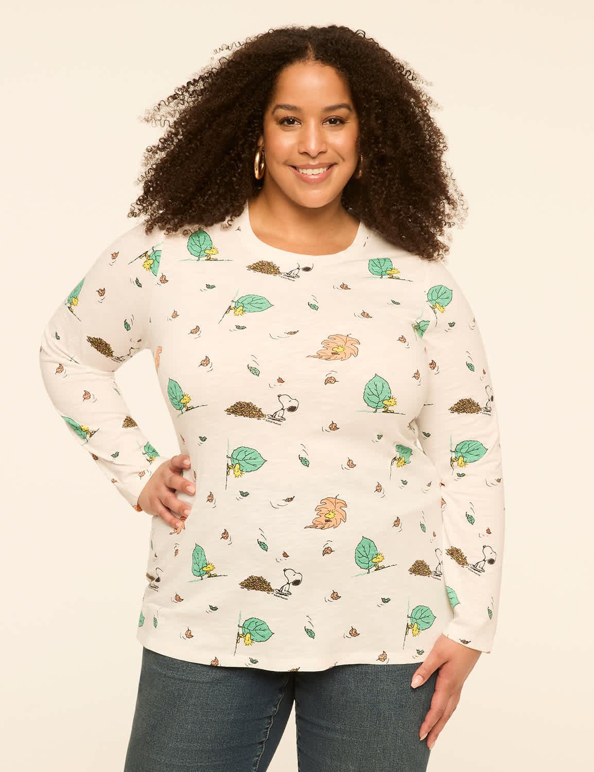 snoopy & woodstock leaves long-sleeve graphic tee