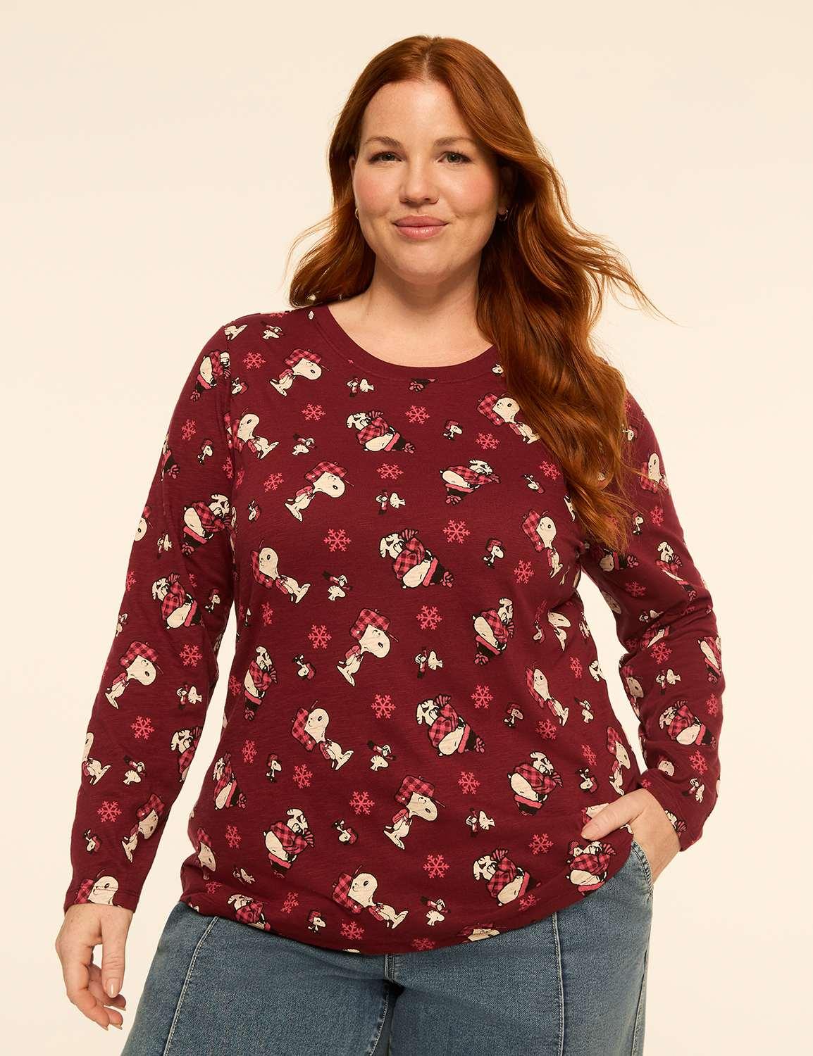 snoopy & woodstock snowflake long-sleeve graphic tee