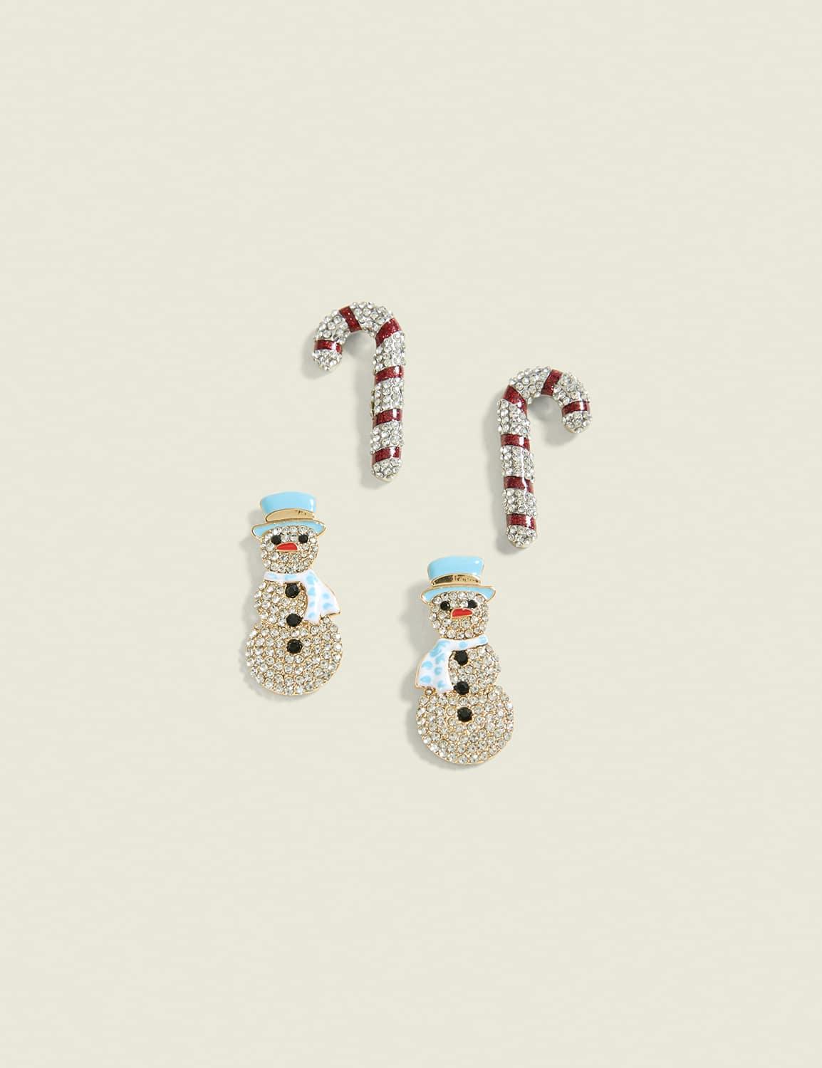 snowman & candy cane earring 2-pack