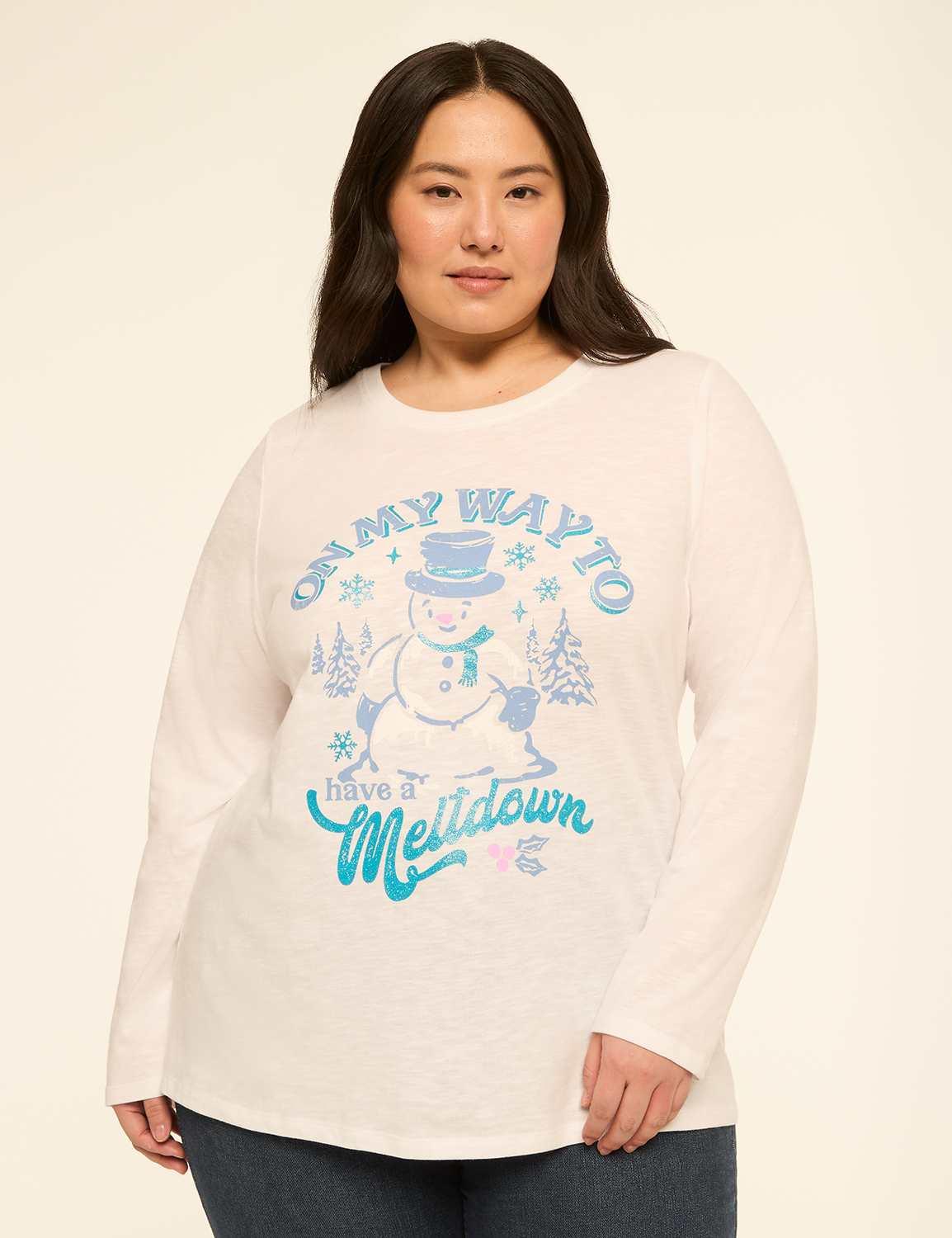 snowman meltdown long-sleeve graphic tee