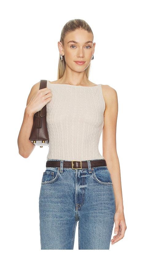 soft goat cable knit singlet top in beige. - size m (also in s, xl, xs)