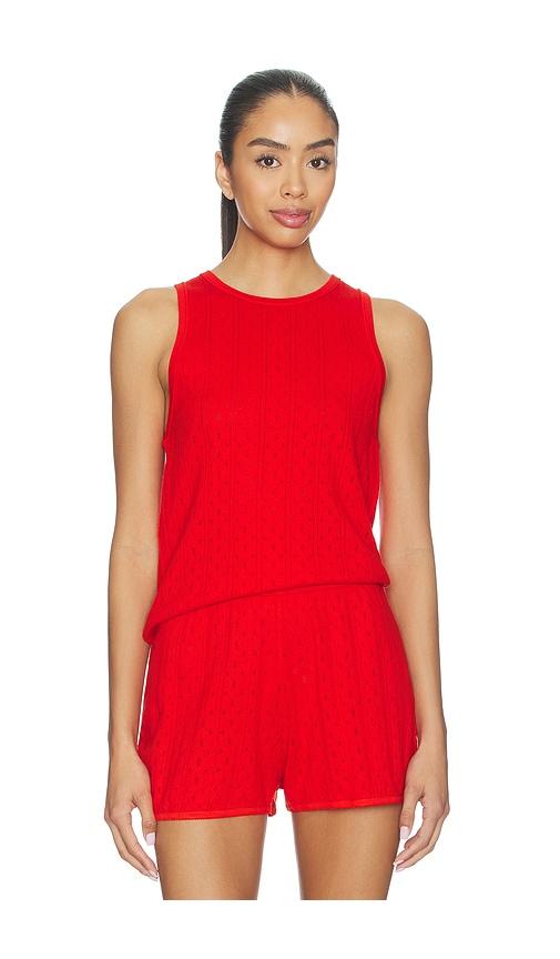 soft goat pointelle singlet top in red. - size l (also in m, s, xl, xs)